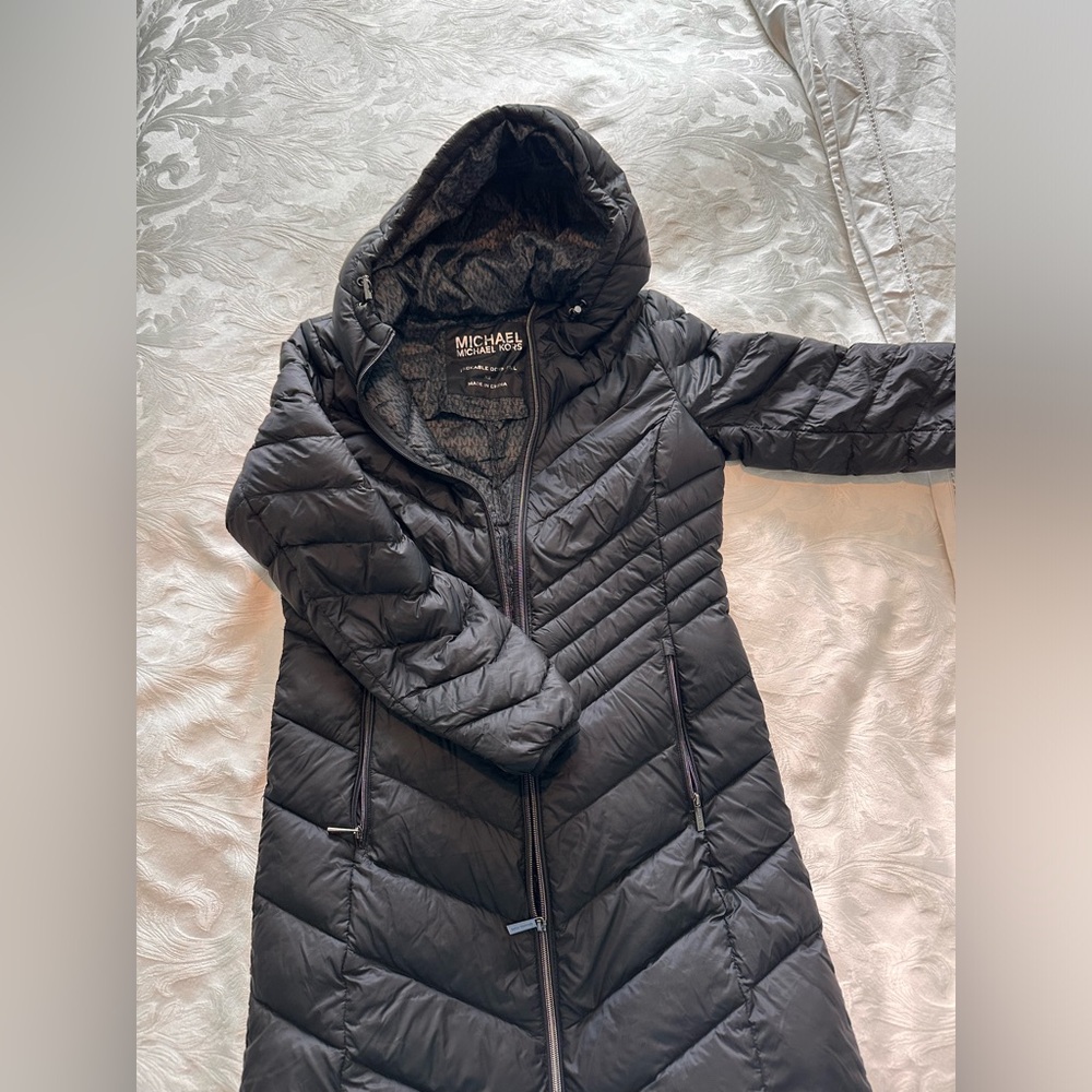 Michael Kors black down puffer jacket long